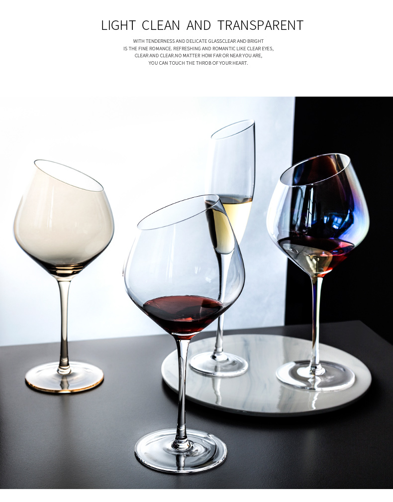 Porcelain color beautiful European bevel glass with large glasses of red wine glass goblet champagne glass