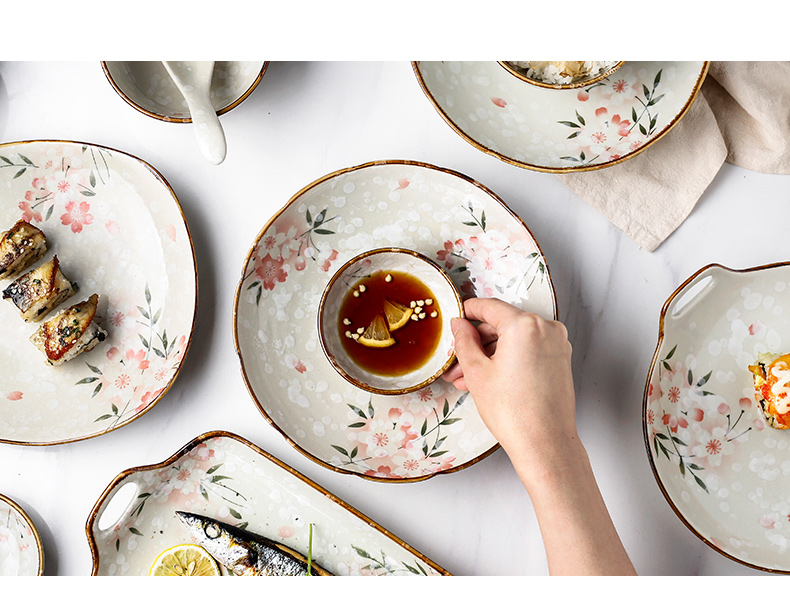 Porcelain color beauty 6 people eat Japanese cherry blossom put ceramic bowl suit household jobs 0 dishes tableware suit the soup bowl
