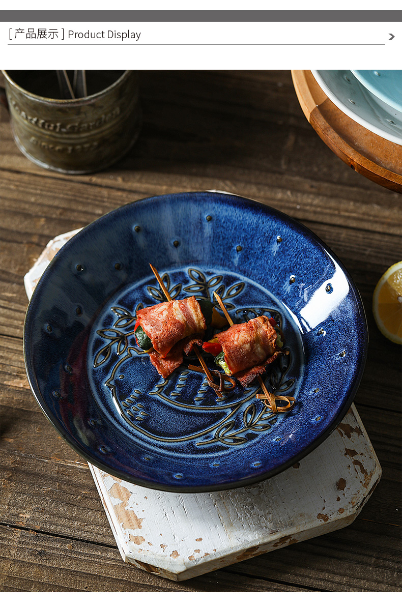 Porcelain color beautiful pastoral wind anaglyph LIDS, western food steak dish ceramic plate plate of fruit salad bowl creative dishes