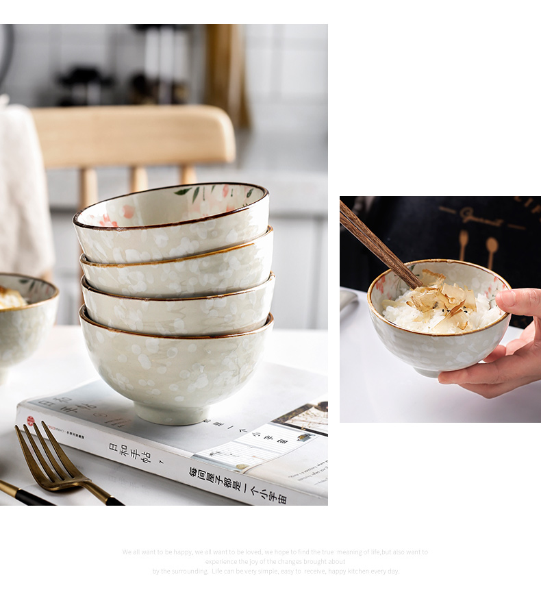 Porcelain color beauty 6 people eat Japanese cherry blossom put ceramic bowl suit household jobs 0 dishes tableware suit the soup bowl