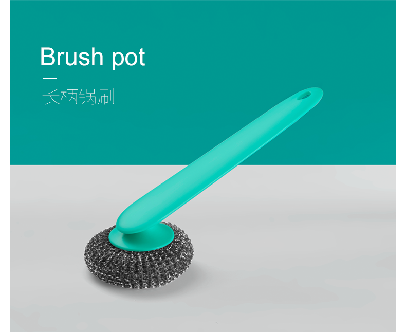 Porcelain color beauty long handle for wash pot brush brush to wash dishes steel ball non - stick oil decontamination kitchen household cleaning brush