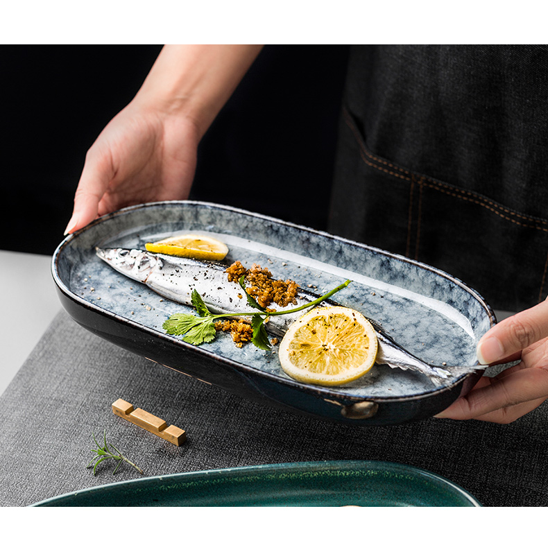 Porcelain color beauty of Japanese ceramic plate creative household large fish dish rectangular plate expressions using shallow dish plate tableware restoring ancient ways