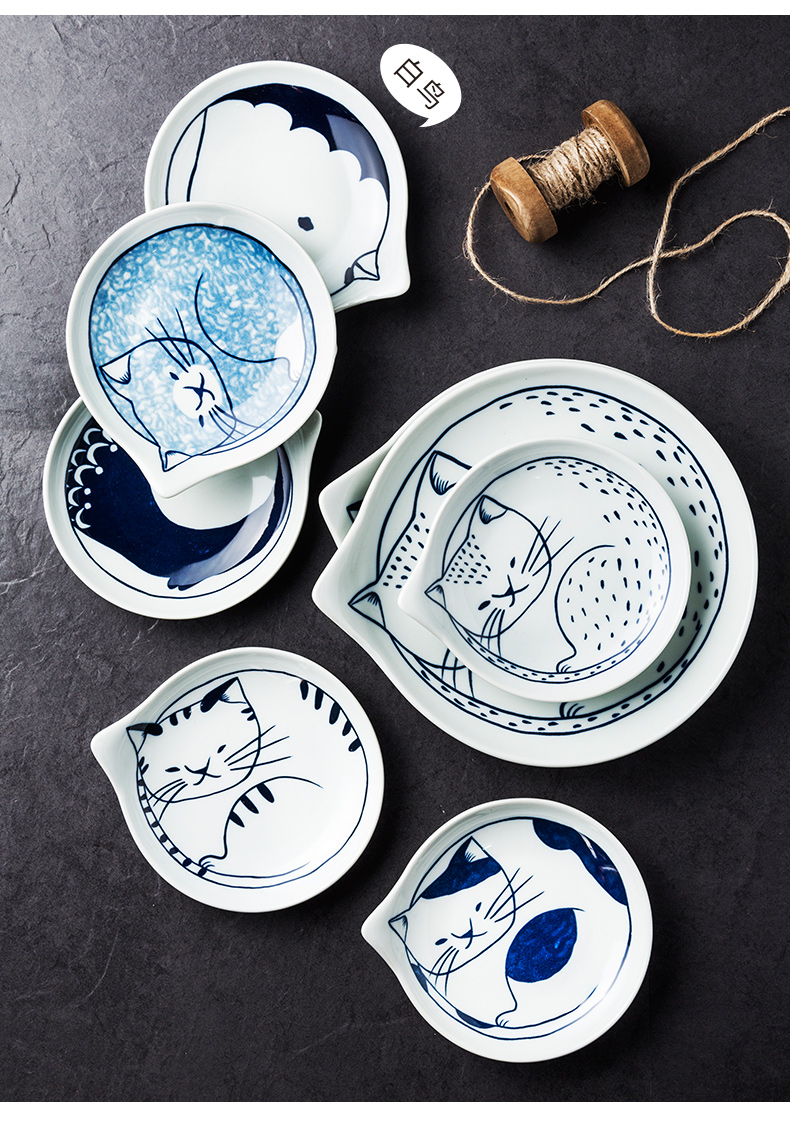 Porcelain color beauty of Japanese cartoon ceramic tableware creative express cat household food dish dishes sauce dish plate