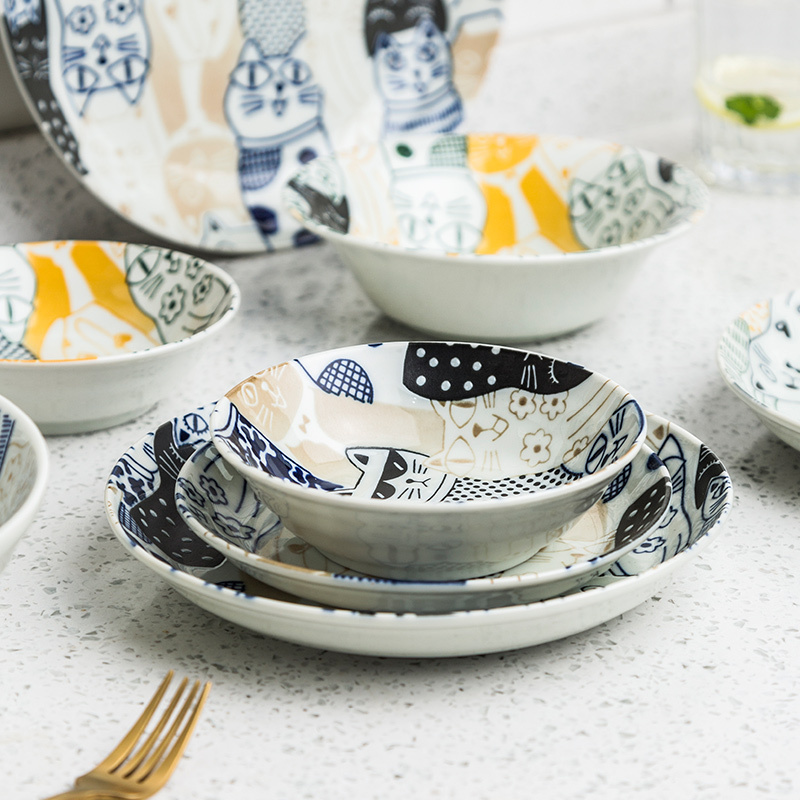 Creative Japanese tableware ceramic bowl dish dish city cat home rice bowls bowl rainbow such as bowl dish dish soup plates