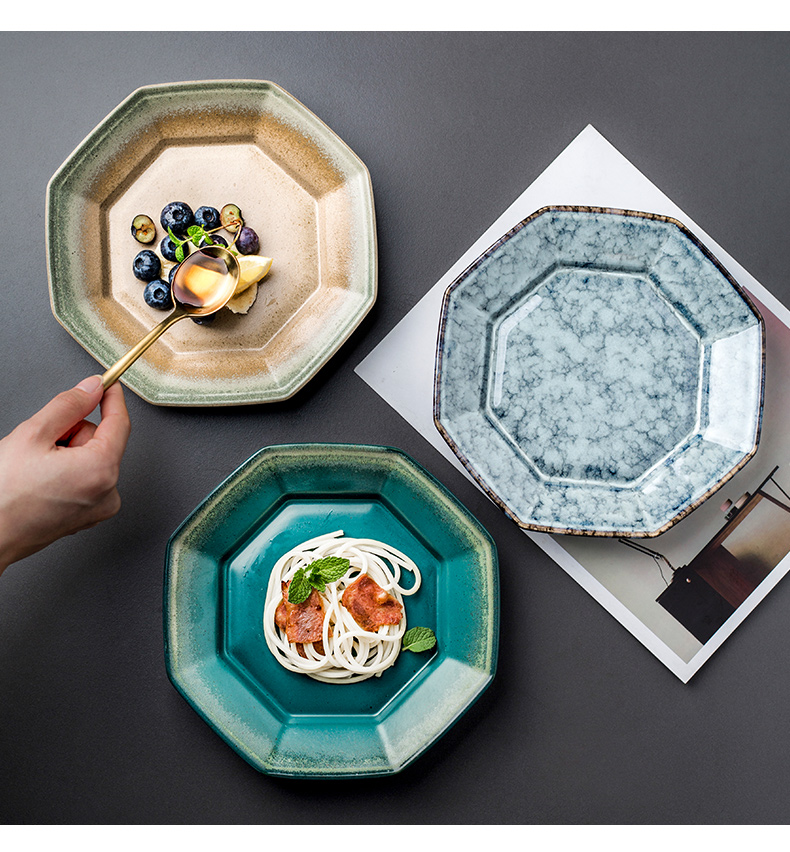 Porcelain color beauty of Japanese creative ceramic plate variable glaze anise disc household vegetable salad plate steak flat plate