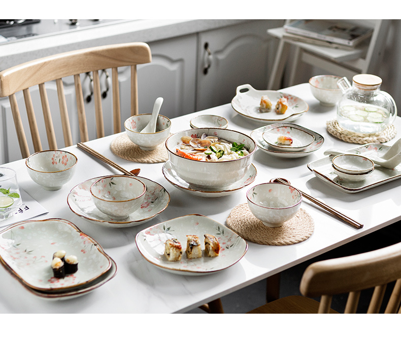 Porcelain color beauty 6 people eat Japanese cherry blossom put ceramic bowl suit household jobs 0 dishes tableware suit the soup bowl