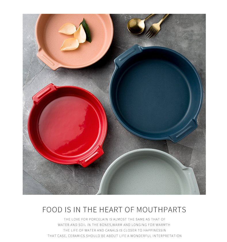 Porcelain color beautiful northern western dishes deep dish soup plate household ears dish plate ceramic salad plate for FanPan baking pan