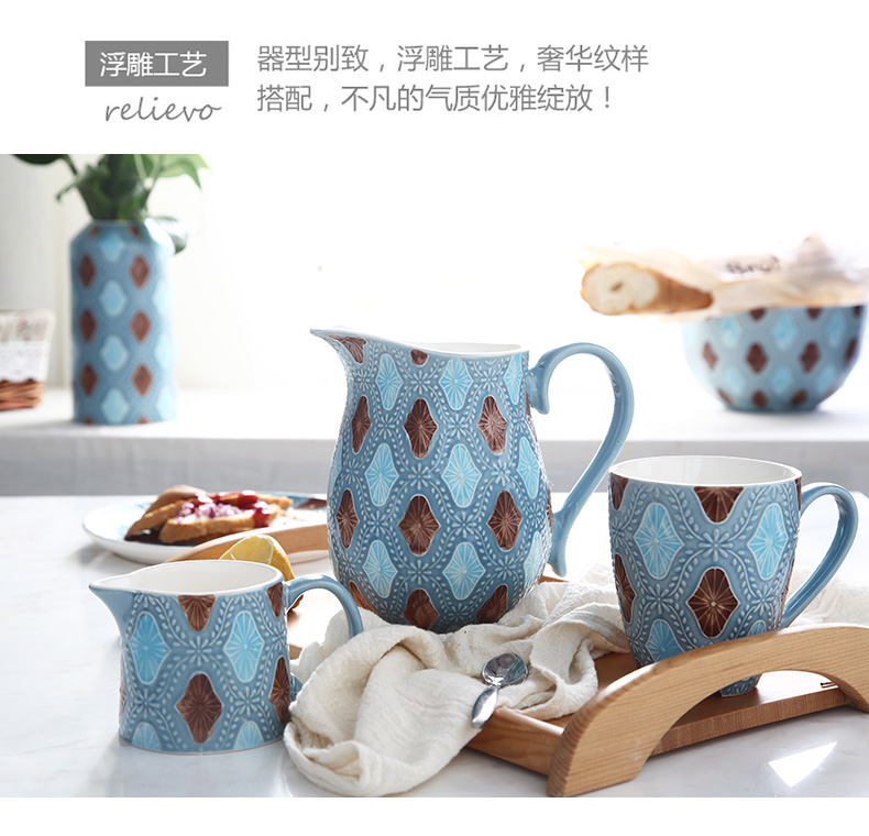Relief the Mediterranean wind tableware suit creative western dishes of rice noodles soup bowl European ceramic dishes
