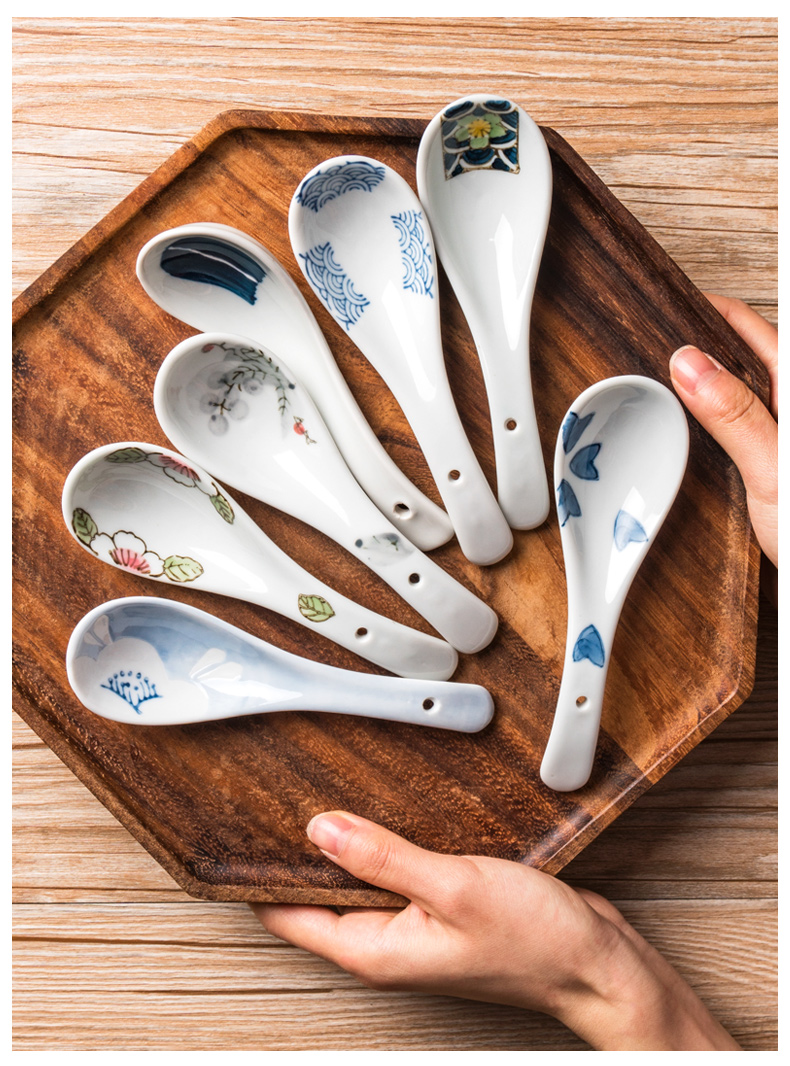 Japanese style and the wind under the glaze color small spoon, creative ceramic dinner spoon practical tableware ultimately responds soup spoon, spoon, household