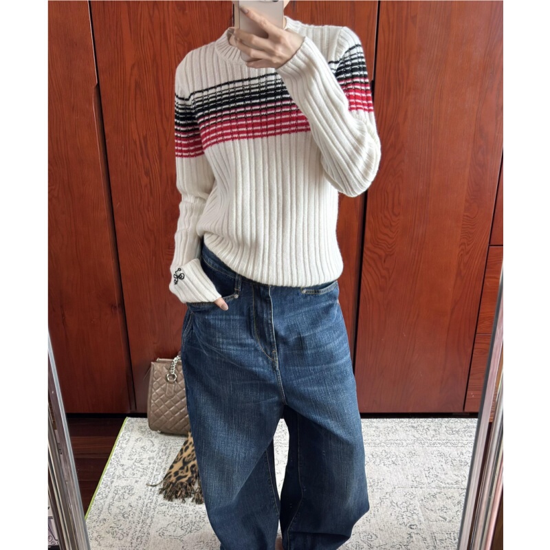 Placeorder Homewear Style British Navy Striped Merino Retro Modern Slim Fit Sweater