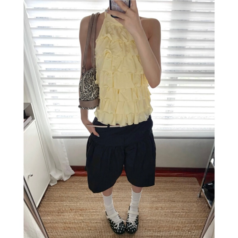Placeorder Retro Cake Lace Halter Neck Backless Lace-Up Vest Women's Summer Sleeveless Halter Top Placeorder Retro Cake Lace Halter Neck Backless Lace-Up Vest Women's Summer Sleeveless Halter Top