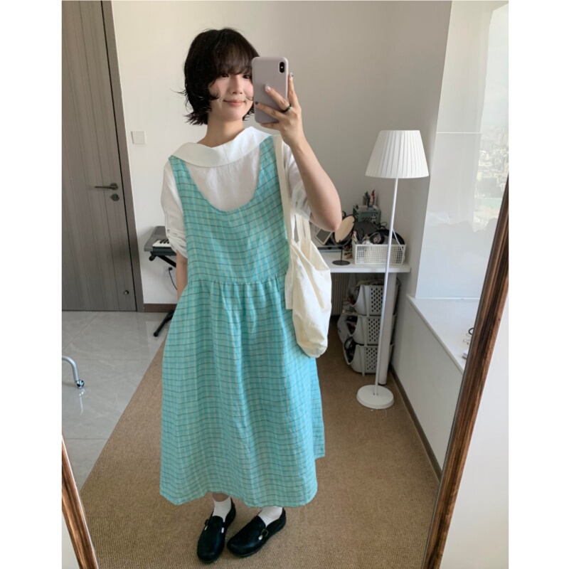 Placeorder Korean Niche Resort-Style Mint Green Suspender Dress for Women, Summer, Flattering, Layered Linen Dress Placeorder Korean Niche Resort-Style Mint Green Suspender Dress for Women, Summer, Flattering, Layered Linen Dress