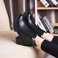 Mùa thu và mùa đông học sinh mới Giày cao gót nữ retro Giày cao gót đế xuồng của Anh giày boot nữ cổ thấp hàn quốc