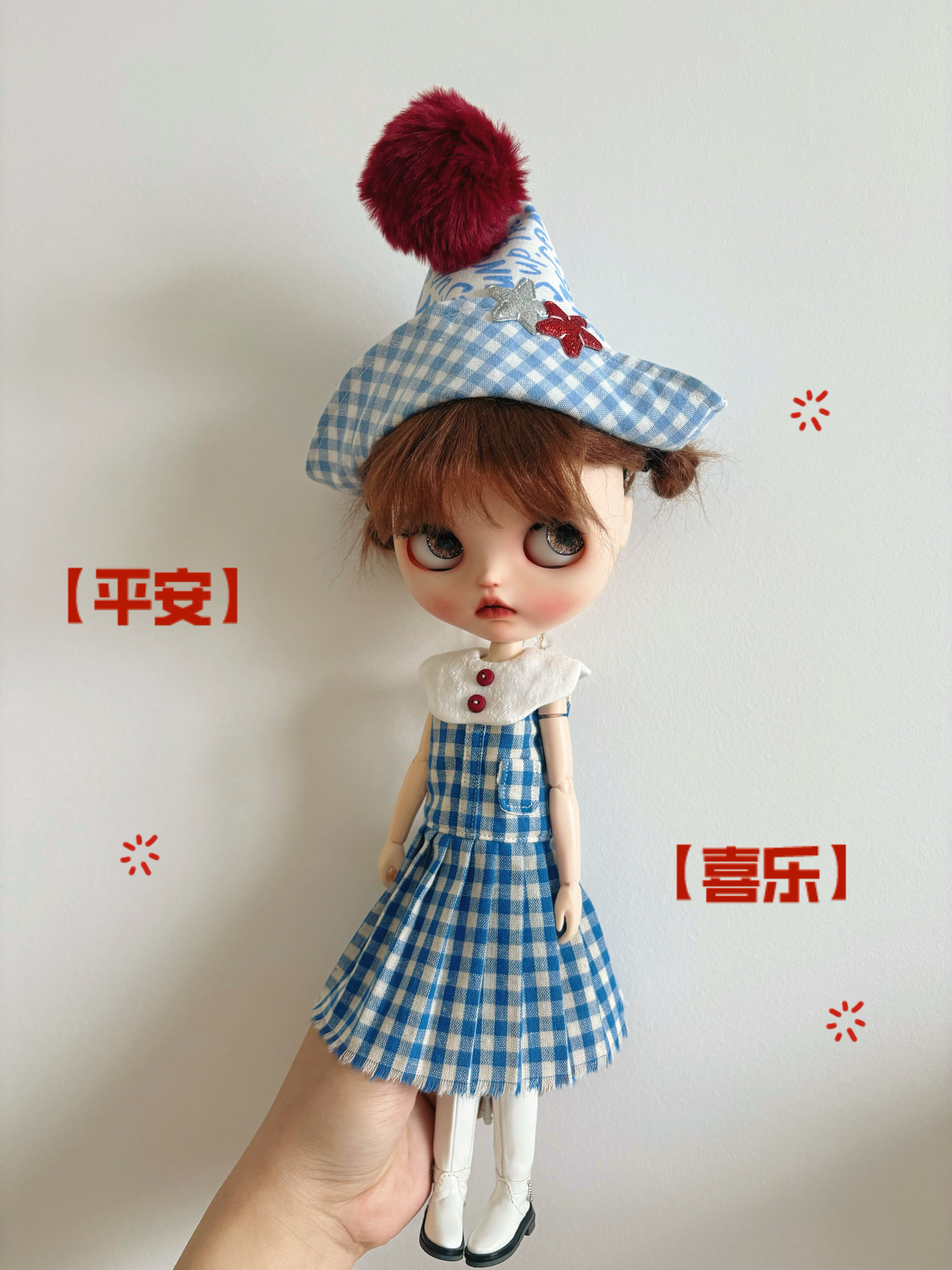 одежду полу ребенка 【blythe娃衣】蓝色连衣裙and小帽子