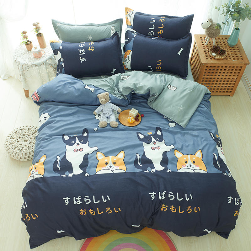 Peacock Blue & OH & Wang Wang Team Shunfengdormitory On the bed full set Washed cotton Four piece suit Sheet quilt suit Three piece set student Single person 7 suit combination 8