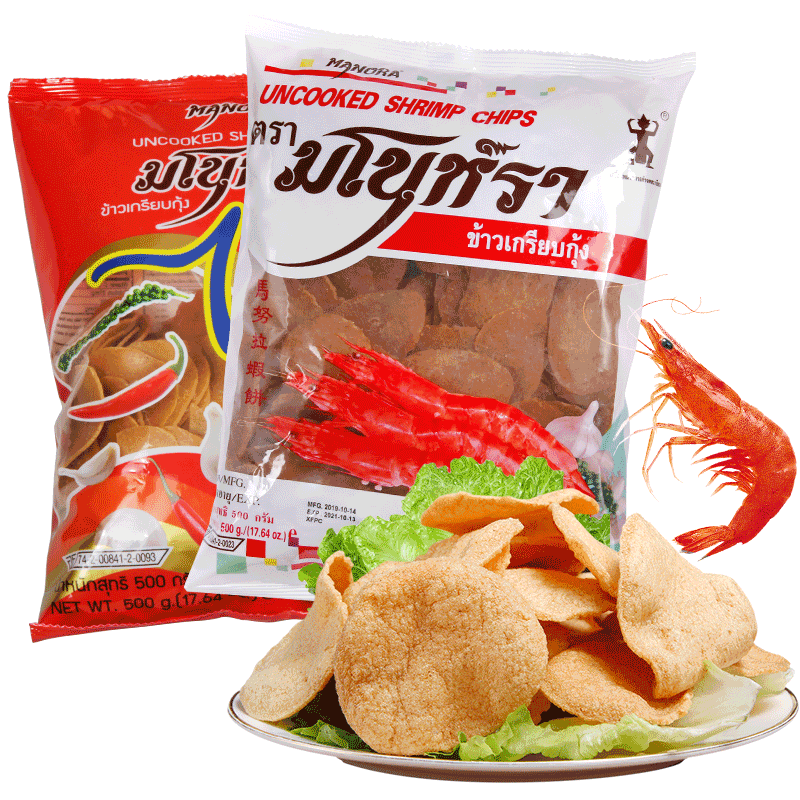 Imported from Thailand, Manula Brand Shrimp Chips, Puffed Snacks, Thai-Style Shrimp-Flavored Cassava Chips, Self-Fried Large Shrimp Chips, Potato Chips