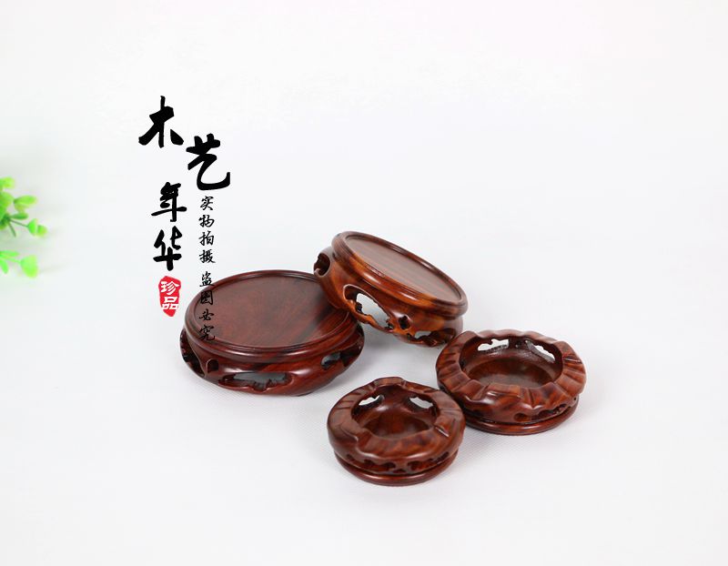 Red wood red sandal round unique hollow stone basin vase jade antique fittings base wooden carved