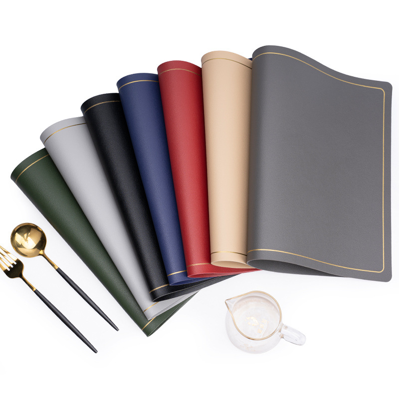 Nordic style ins light luxury leather western table mat solid color square PVC insulation mat waterproof table mat double-layer table mat