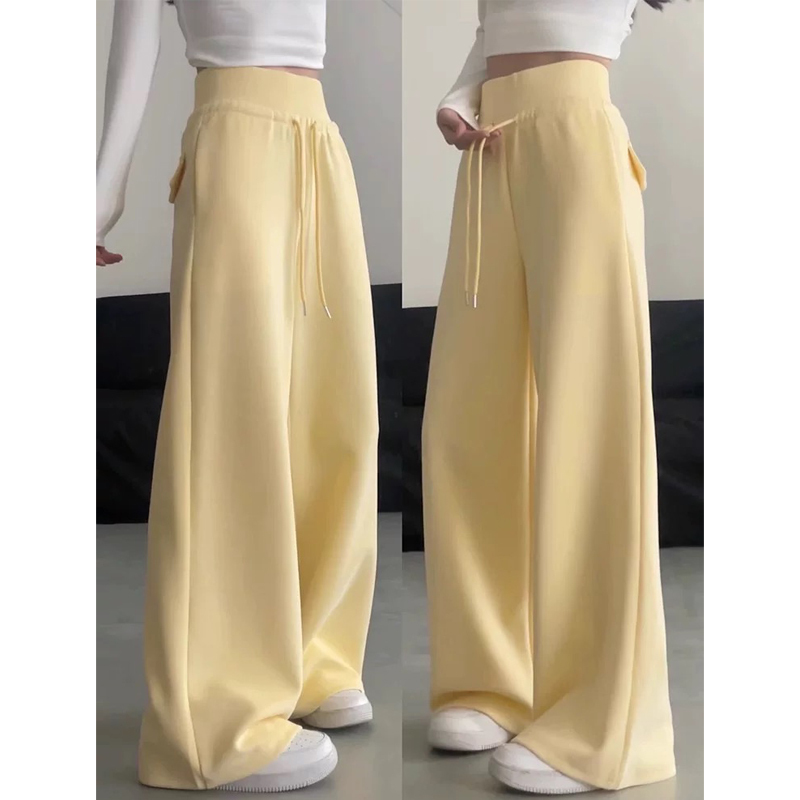 American-Style Light Yellow Simple High-Waisted Casual Sweatpants for Women, Summer Thin High-Waisted Versatile Lazy Style Horse Hoof Long Pants American-Style Light Yellow Simple High-Waisted Casual Sweatpants for Women, Summer Thin High-Waisted Versatile Lazy Style Horse Hoof Long Pants