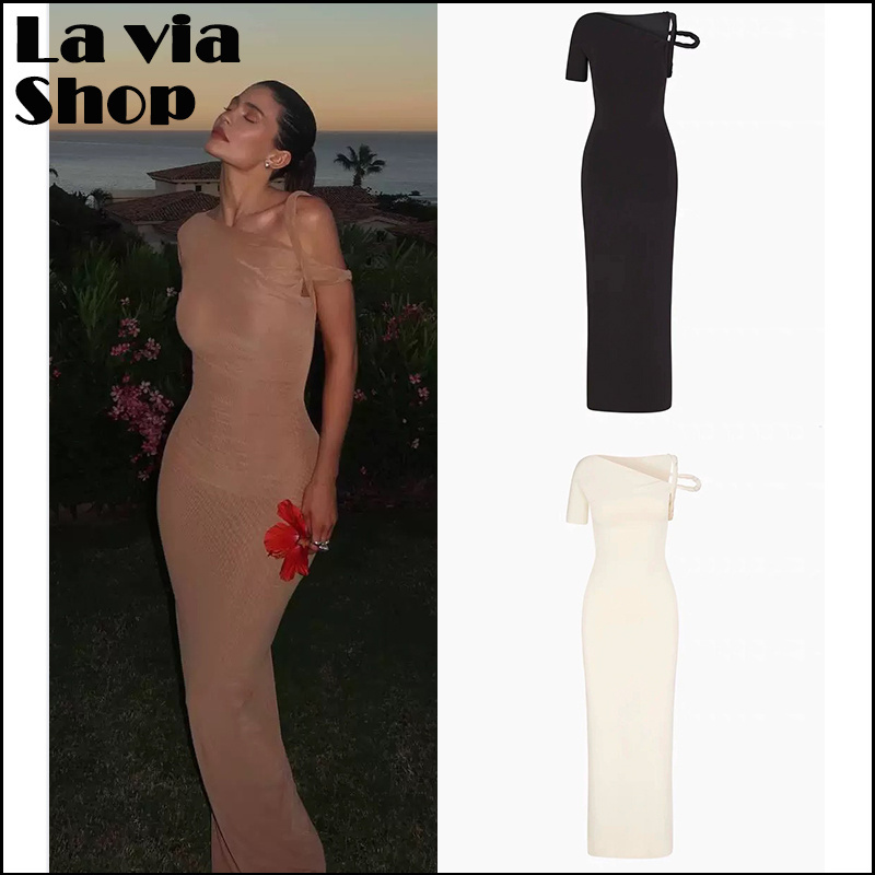 [La Via] Ready-Made Authentic American Khy Dress Kylie's Same Style Twisted Off-Shoulder Elastic Hip-Covering Long Skirt
