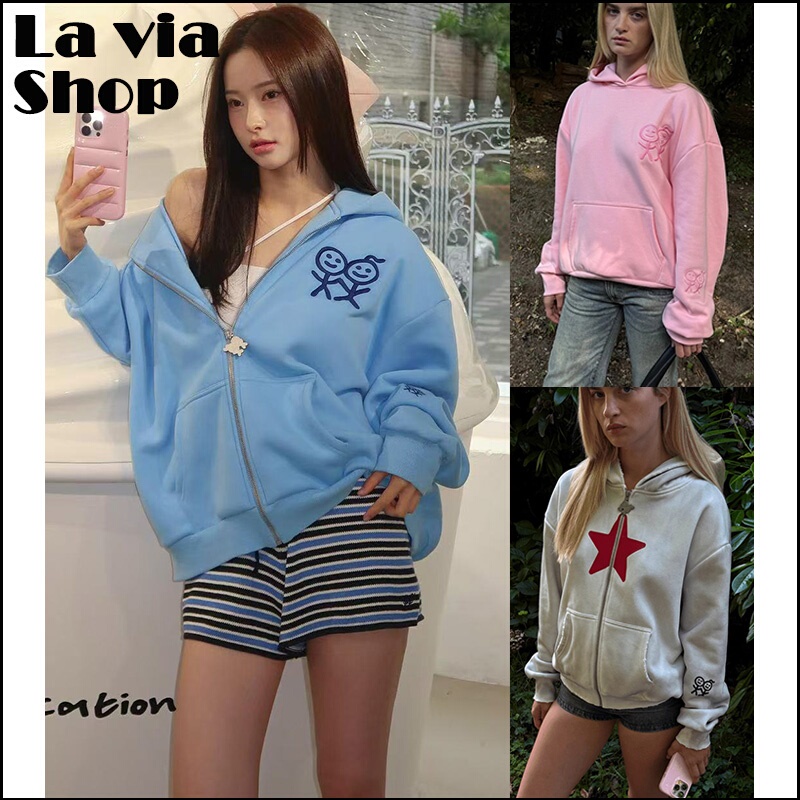 【La Via】Authentic Urban Sophistication Urban Casual Loose Hooded Sweatshirt Jacket