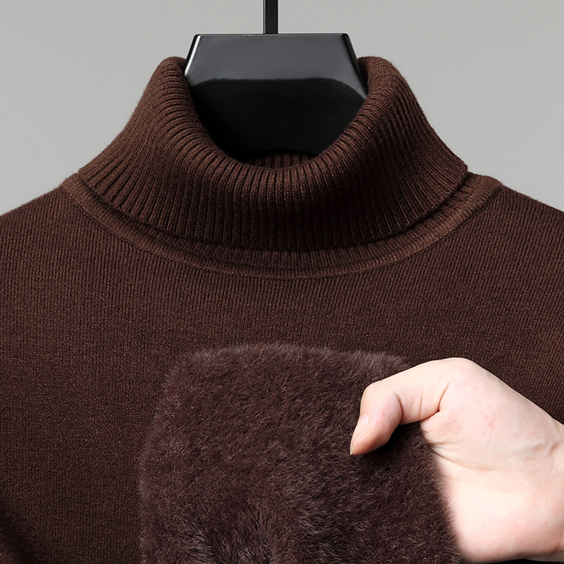 Turtleneck Sweater for Men, New Winter Style, Fleece-Lined and Thickened, Solid Color, Casual Base Layer Knitwear, Warm Integrated Fleece