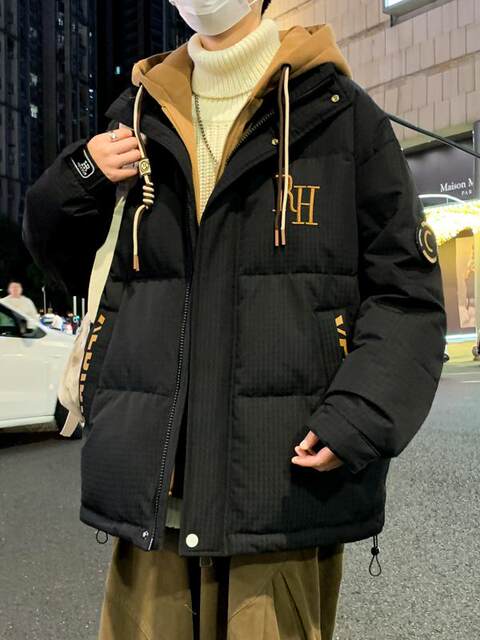 Winter down jacket boys' fake two-piece thickened jacket for middle and high school students, male teenagers, white duck down, big children's winter clothing