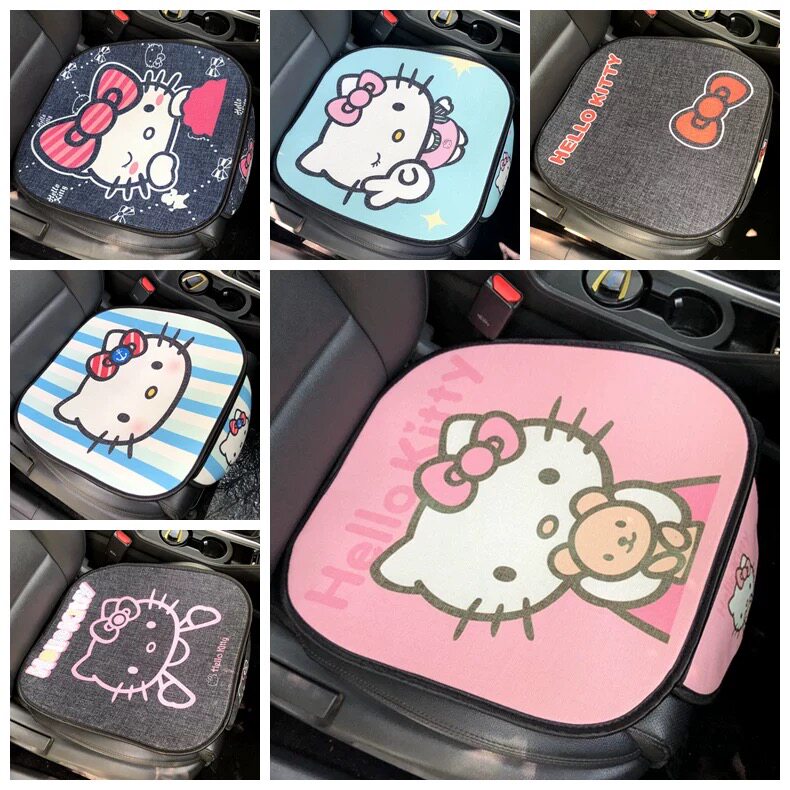 Cartoon single linen car cushion summer four seasons universal car cushion cute front row no backrest cool cushion female seat cushion