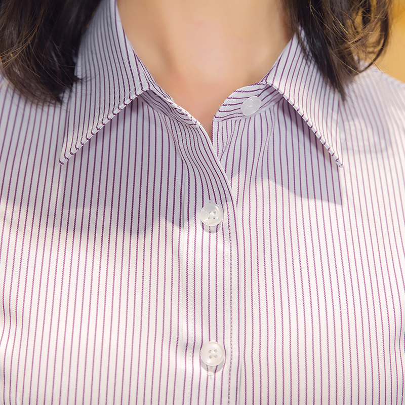 Purple Striped Long-Sleeve Shirt for Women, Professional Workwear, Suitable for Property Management, Bank, and Hotel Work