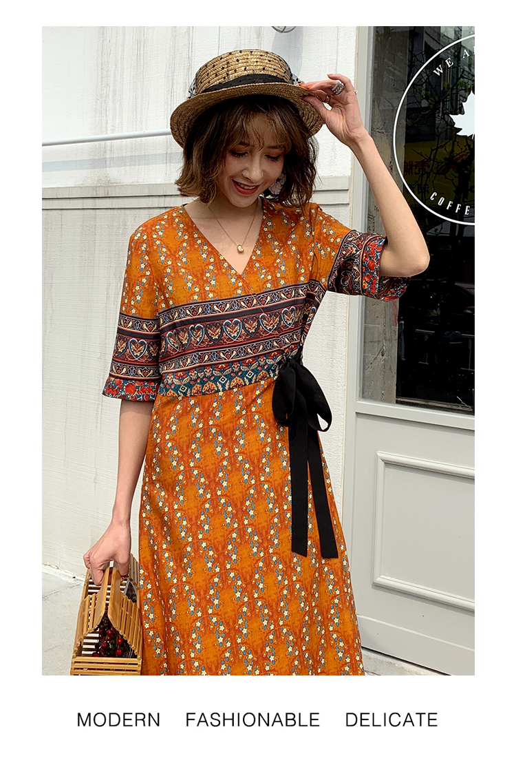 Mark Huafei Women 2019 hè mới đầm voan nữ phong cách quốc gia in đầm kỳ nghỉ bên bờ biển - Sản phẩm HOT áo kiểu trung niên u50