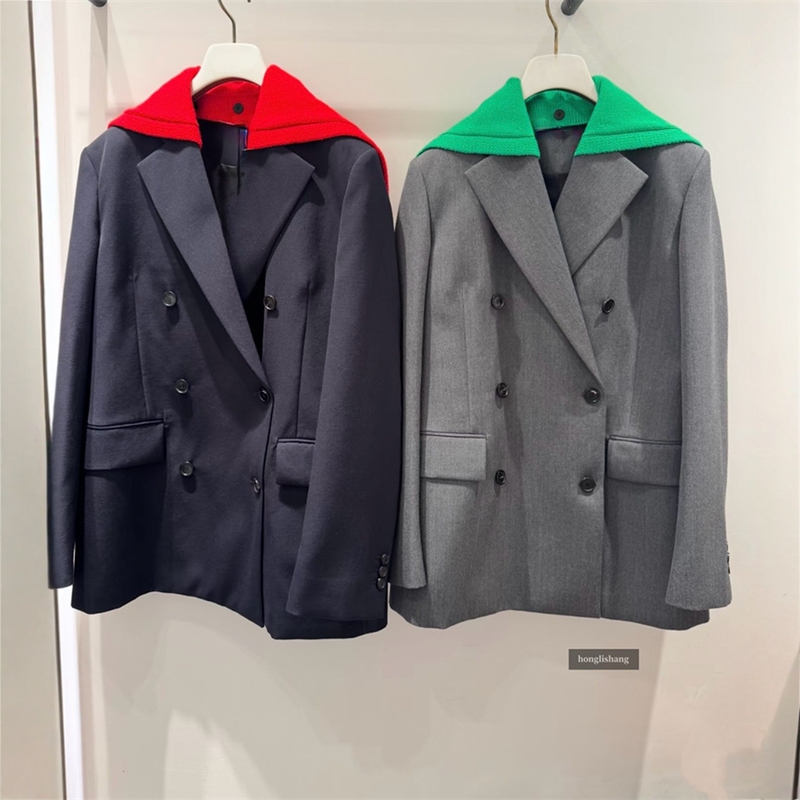 Honglishang European and American Fashion Spring and Autumn New Style Commuter Style Double-Breasted Navy Collar Casual Suit Jacket
