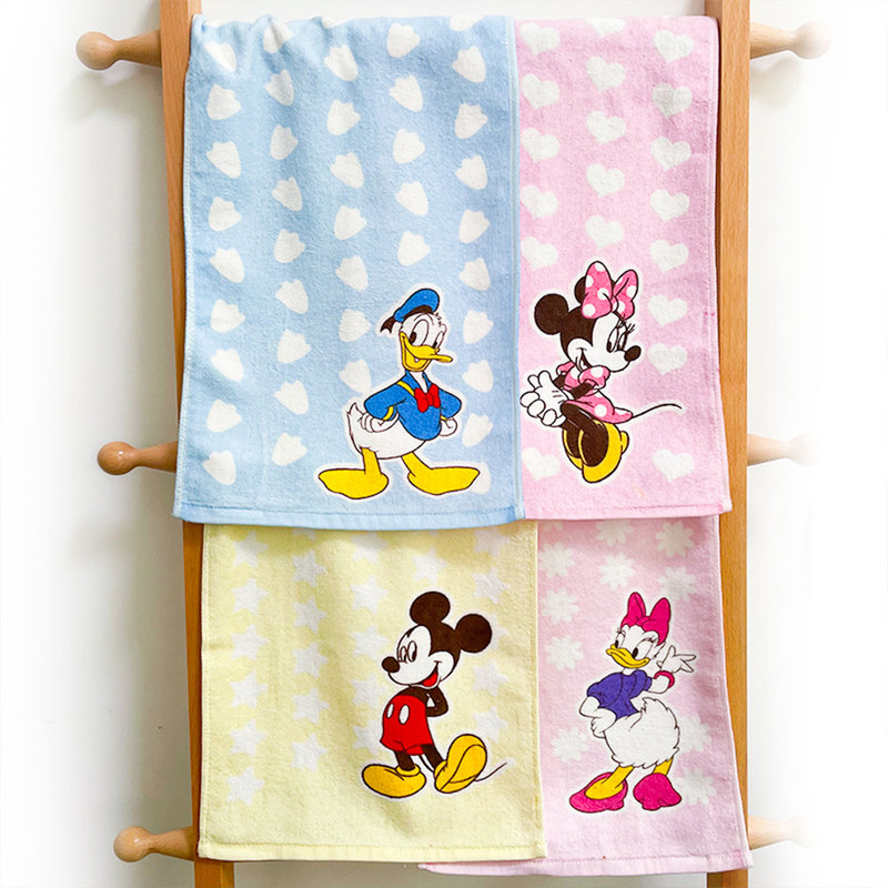 Export Japanese Order Mickey Donald Duck Pure Cotton Cut Velvet Printed 25*50 Children's Towel Minnie Face Towel Hand Towel