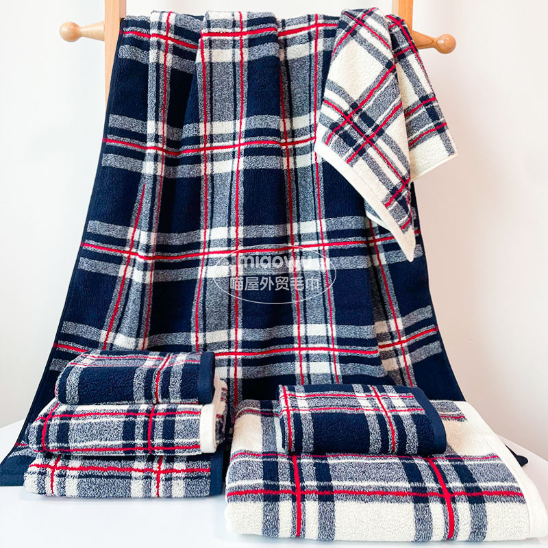 Export Japanese-Style British Plaid Classic Checkered Square Towel Set Pure Cotton Face Towel Bath Towel