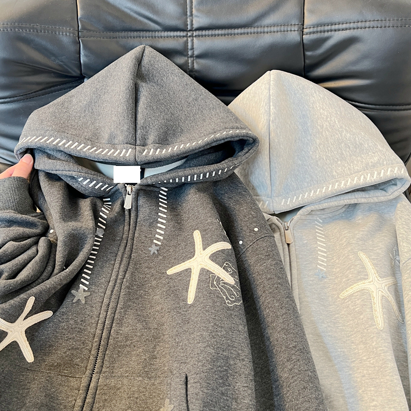 Heavy Embroidery! Zippered Fleece Sweatshirt for Men and Women, Couple Hoodies, Trendy Brand, Thin Style for Spring and Autumn, Thickened Cardigan Jacket