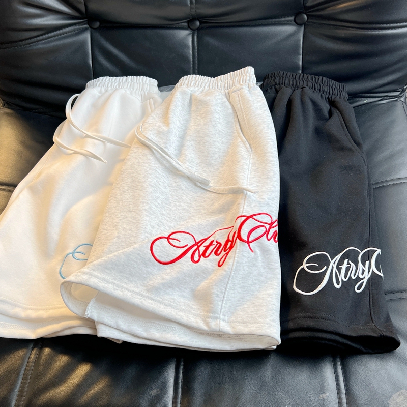 American-Style Letter Embroidered Sweatpants Casual Sports Shorts Men's Summer Trendy Brand Couple Style Mid-Length Loose Five-Point Shorts
