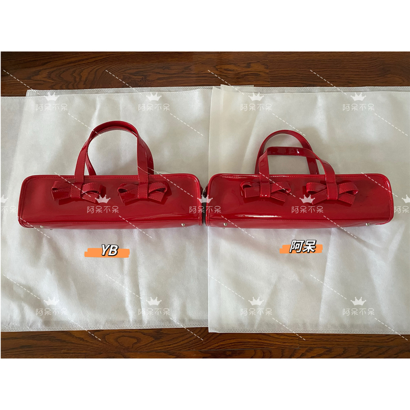 Cdg Girl Girl Bow Patent Leather Baguette Bag Long Handbag Glossy Shoulder Bag Same Style as Chuanjiu Japanese Style Women's Bag