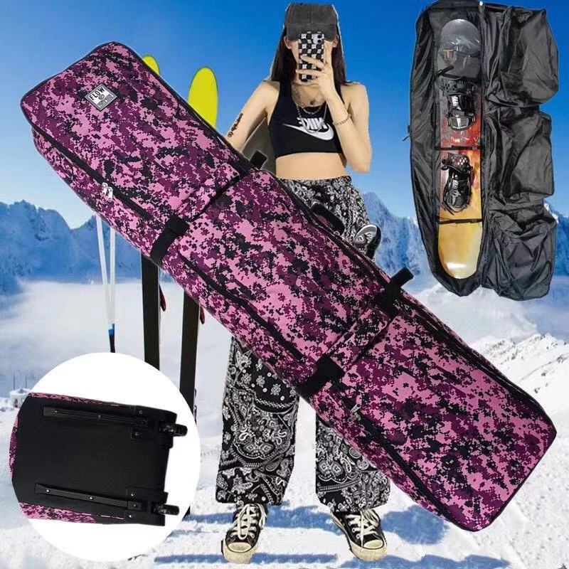 Lovers' camouflay veneer double board ski safety helmet snowshoes need to wear a double shoulder ski shoulder bag with wheels