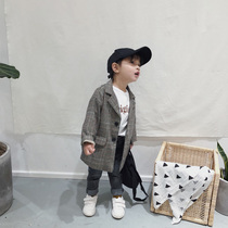 Korean childrens clothing 2021 spring and autumn girls foreign style small suit children long coat female baby plaid suit