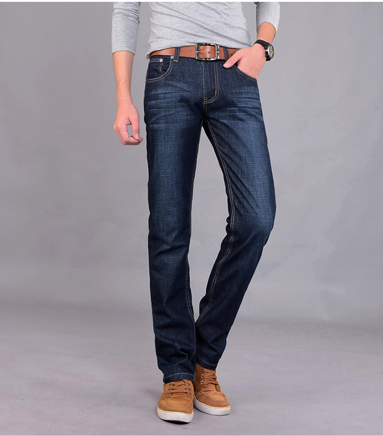Mùa hè mỏng jeans của nam giới kinh doanh lỏng kích thước lớn thường xuyên thẳng người đàn ông giản dị của cotton thanh niên cao eo