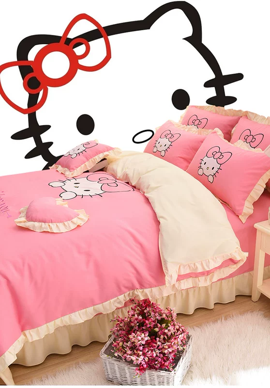 Phim hoạt hình Hello Kitty giường bốn mảnh appliqué KT mèo quilt tấm 1,5m1,8m