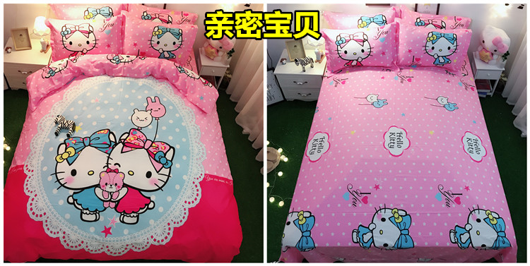 Cotton Hello Kitty bốn mảnh cô gái tim quilt cover sheets cotton phim hoạt hình kt mèo trẻ em giường trampoline ba mảnh