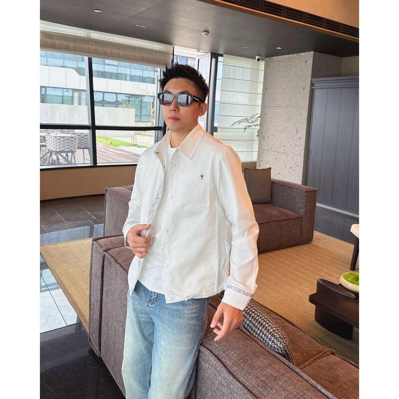 【Patchwork Letter Embroidery】26 Spring Turn-Down Collar Woven Snap Button Jacket Shirt Coat High-End Men's Top