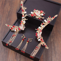 2018 new bridal headdress wedding costume hair accessories set Chinese tassel phoenix crown Xiuhe dress with Xiuhe accessories