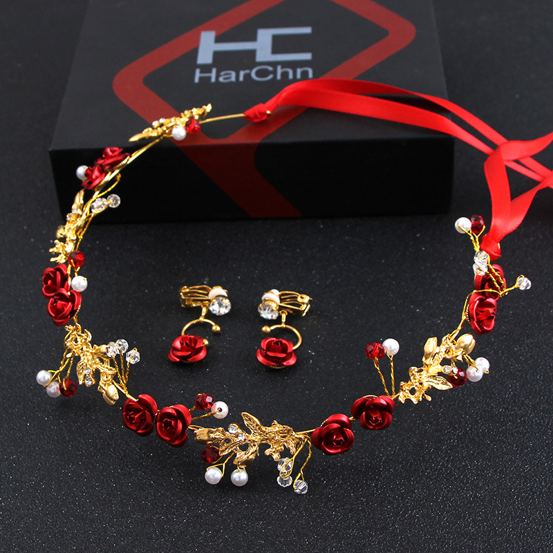 Red Bean Bridal Korean head decorated with gown red ornaments Mori ensemble ultra-sensational wedding toast to the show and hair accessories