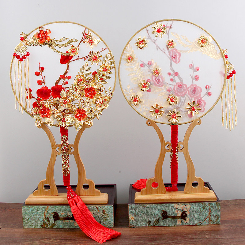 New style wedding group fan Chinese bride xiu he dress holding flower phoenix wedding fan DIY material bag