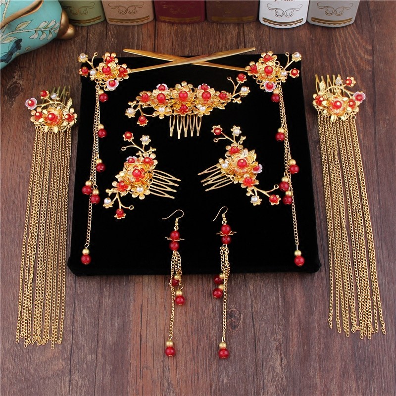 New costume bride Xiuhe headdress Chinese hair accessories suit Wedding jewelry Xiuhe clothing Feng Guanxia Wedding accessories