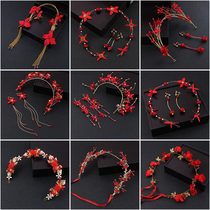 2018 New bridal headwear red toast with head decorated wedding gown hair accessories Han-style senteal performance head flower