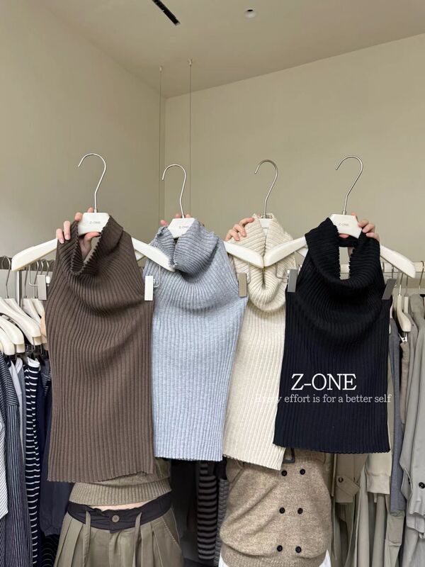 Z‑One High-Neck Sleeveless Knitted Vest in Multiple Colors, Ribbed, Slim-Fitting, Elegant, Versatile Korean-Style Knitted Top Z‑One High-Neck Sleeveless Knitted Vest in Multiple Colors, Ribbed, Slim-Fitting, Elegant, Versatile Korean-Style Knitted Top