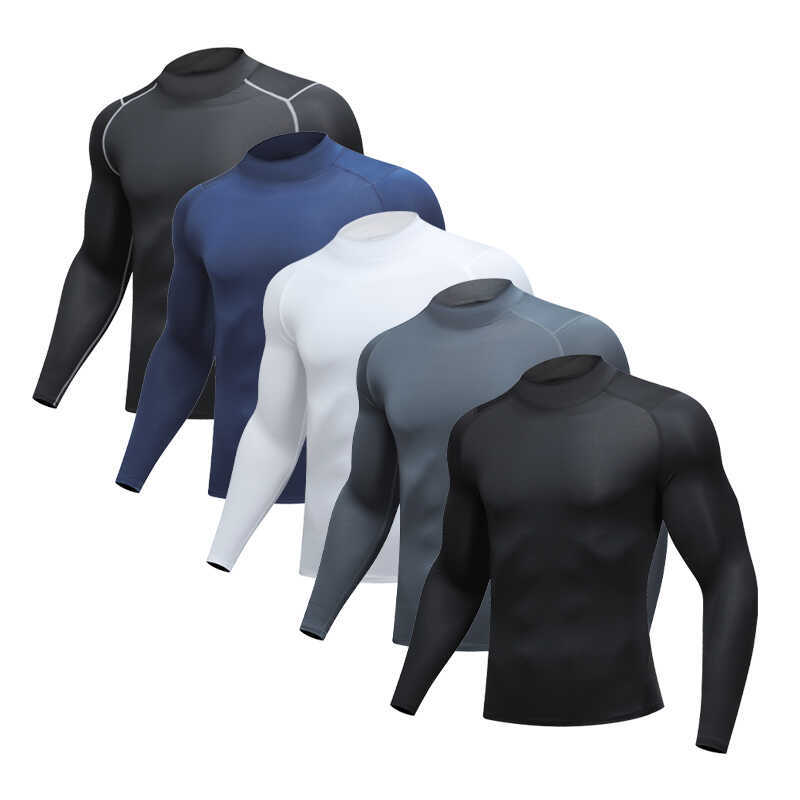 Sports and Fitness Long-Sleeved Men's Autumn and Winter New High-Neck Elastic Quick-Drying Tights Running Training Base Layer Sweatshirt T-Shirt