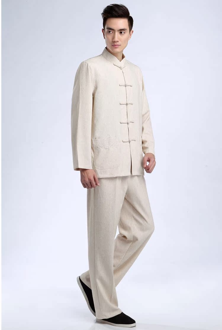 Quần áo gió quốc gia Trung Quốc cotton và vải lanh Tang phù hợp với bộ đồ vải lanh trung và già trang phục dân tộc mông